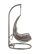 Uzae Hanging Chair, Gray Fabric & Charcoal Wicker Acme