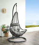 Uzae Hanging Chair, Gray Fabric & Charcoal Wicker Acme