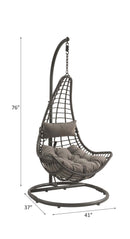 Uzae Hanging Chair, Gray Fabric & Charcoal Wicker Acme