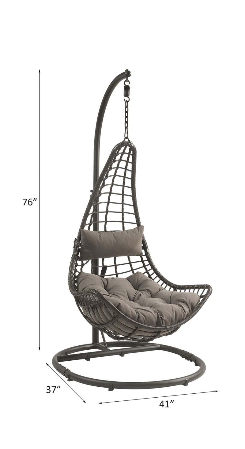 Uzae Hanging Chair, Gray Fabric & Charcoal Wicker Acme