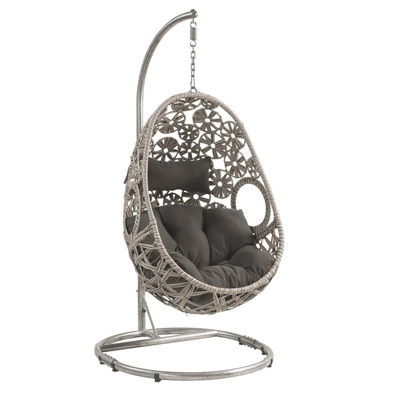 Sigar Hanging Chair, Light Gray Fabric & Wicker Acme