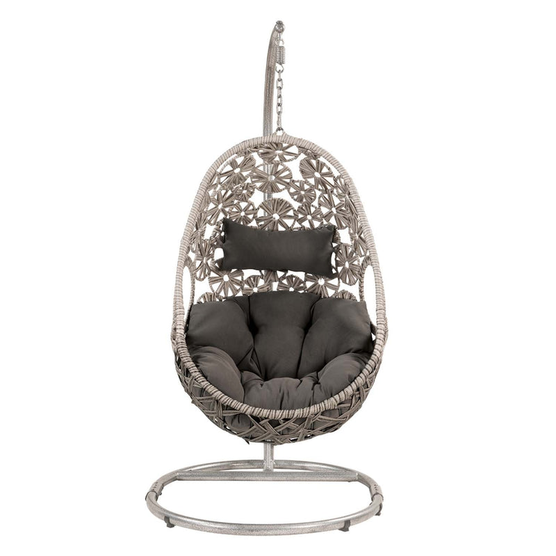Sigar Hanging Chair, Light Gray Fabric & Wicker Acme