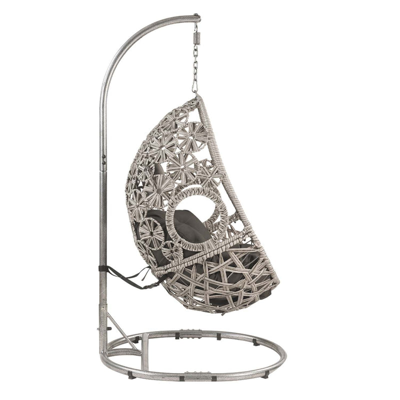 Sigar Hanging Chair, Light Gray Fabric & Wicker Acme