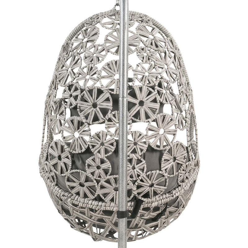 Sigar Hanging Chair, Light Gray Fabric & Wicker Acme