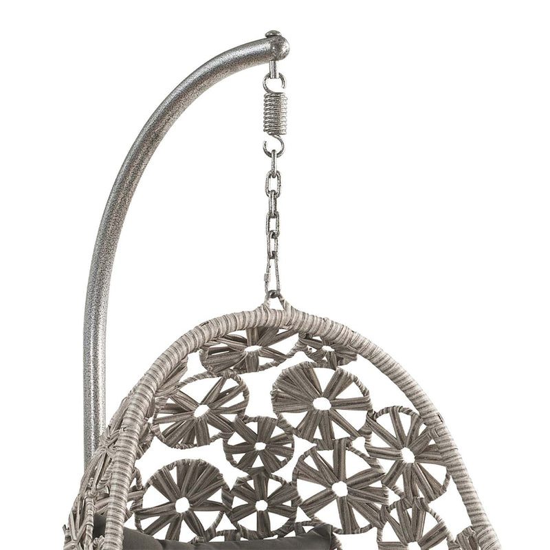 Sigar Hanging Chair, Light Gray Fabric & Wicker Acme