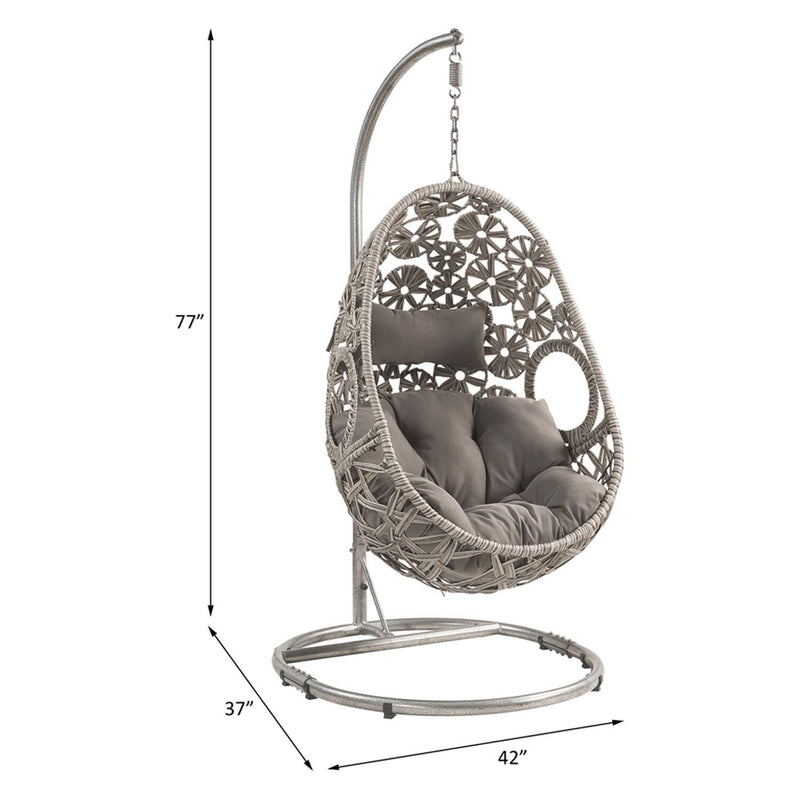 Sigar Hanging Chair, Light Gray Fabric & Wicker Acme