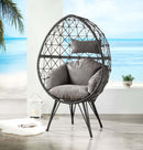 Aeven Patio Lounge Chair, Light Gray Fabric & Black Wicker Acme
