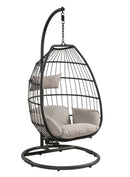 Oldi Hanging Chair, Beige Fabric & Black Wicker Acme