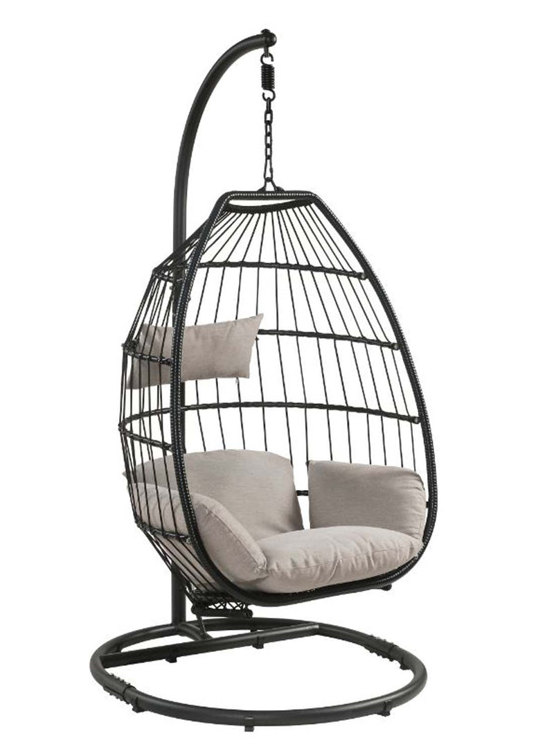 Oldi Hanging Chair, Beige Fabric & Black Wicker Acme