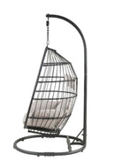 Oldi Hanging Chair, Beige Fabric & Black Wicker Acme