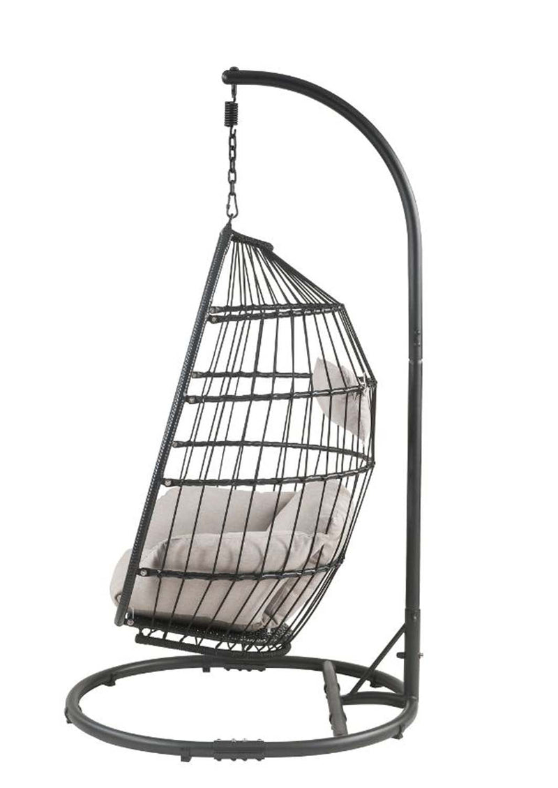 Oldi Hanging Chair, Beige Fabric & Black Wicker Acme
