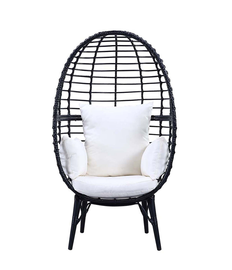 Penelope Patio Lounge Chair, Light Gray Fabric & Black Finish Acme