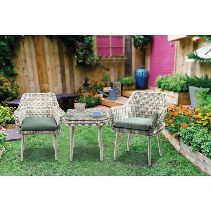 Tashay 3PC Pack Patio Bistro Set, Green Fabric & Beige Wicker Acme