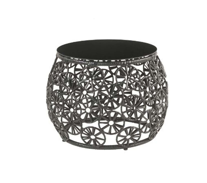 Hikre Patio Lounge Chair & Side Table, Charcoal Fabric & Black Wicker Acme