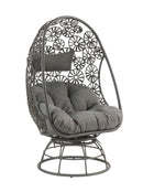 Hikre Patio Lounge Chair & Side Table, Charcoal Fabric & Black Wicker Acme