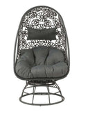 Hikre Patio Lounge Chair & Side Table, Charcoal Fabric & Black Wicker Acme