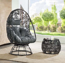 Hikre Patio Lounge Chair & Side Table, Charcoal Fabric & Black Wicker Acme