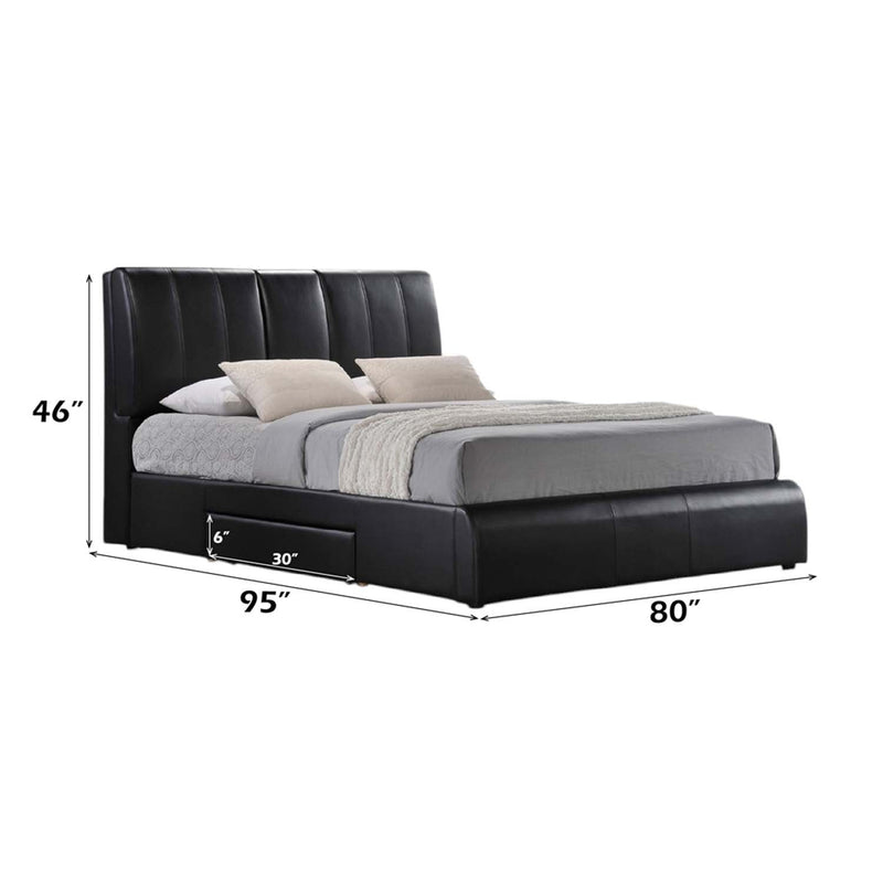 Kofi King Bed w/Storage, Black Faux Leather Acme