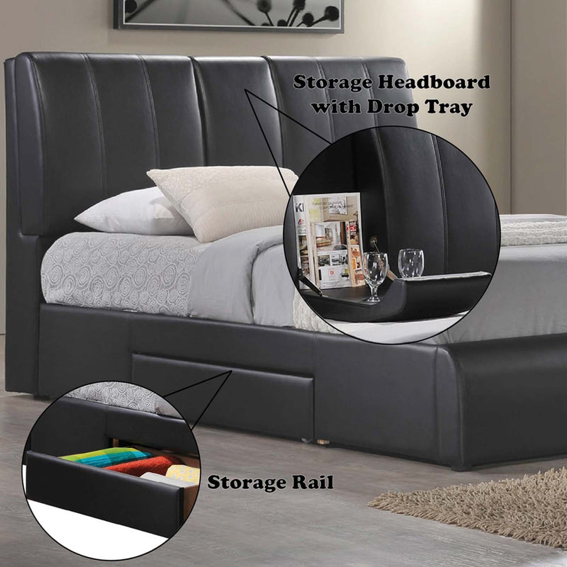 Kofi King Bed w/Storage, Black Faux Leather Acme