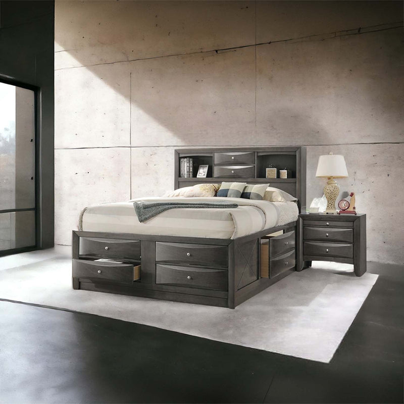 Ireland King Bed w/Storage, Gray Oak Finish Acme