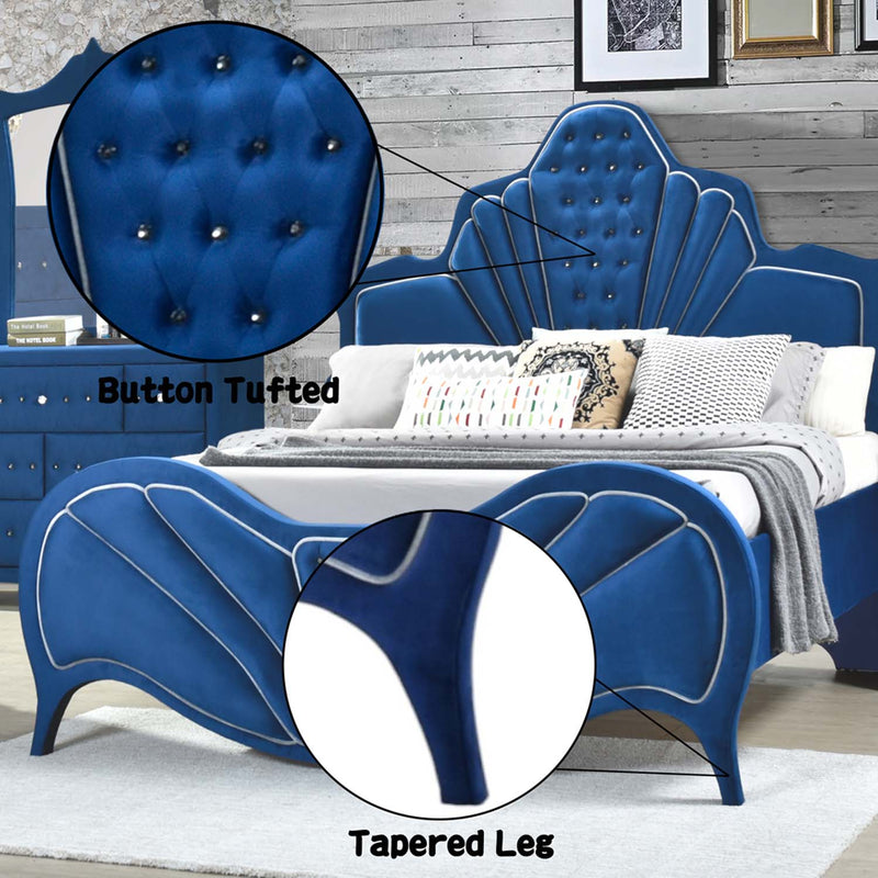 Dante Queen Bed, Blue Velvet Acme
