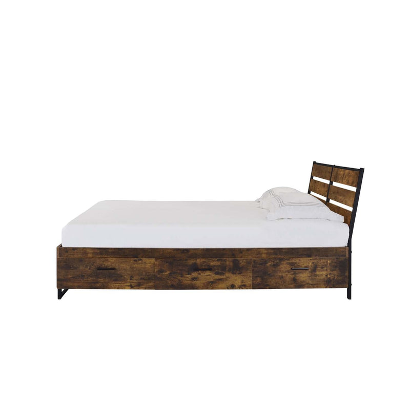 Juvanth King Bed w/Storage, Rustic Oak & Black Finish Acme