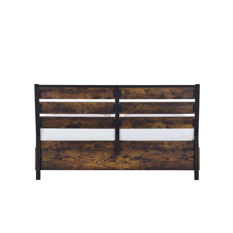 Juvanth King Bed w/Storage, Rustic Oak & Black Finish Acme
