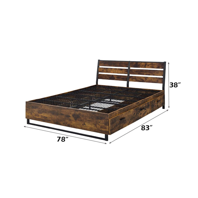 Juvanth King Bed w/Storage, Rustic Oak & Black Finish Acme
