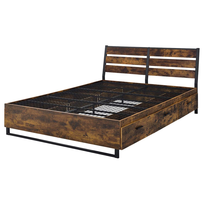 Juvanth Queen Bed w/Storage, Rustic Oak & Black Finish Acme