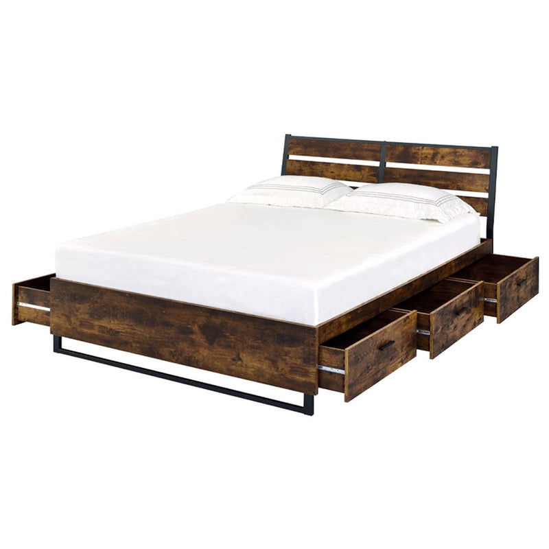 Juvanth Queen Bed w/Storage, Rustic Oak & Black Finish Acme