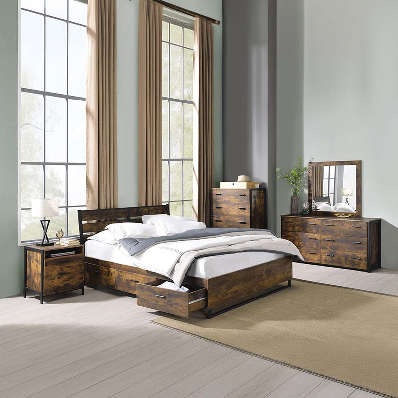 Juvanth Queen Bed w/Storage, Rustic Oak & Black Finish Acme
