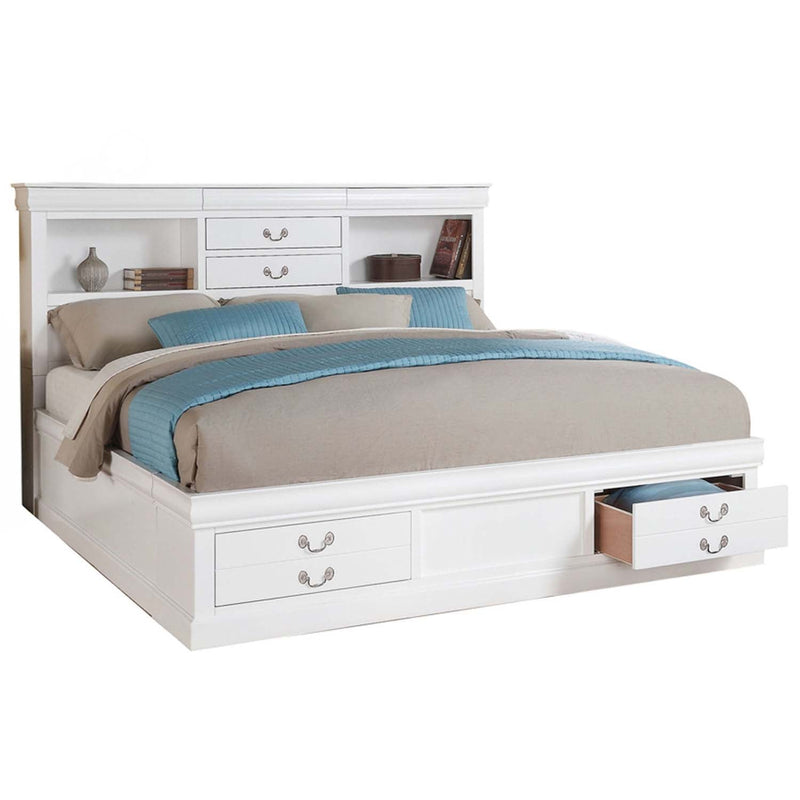 Louis Philippe III Queen Bed w/Storage, White Finish Acme