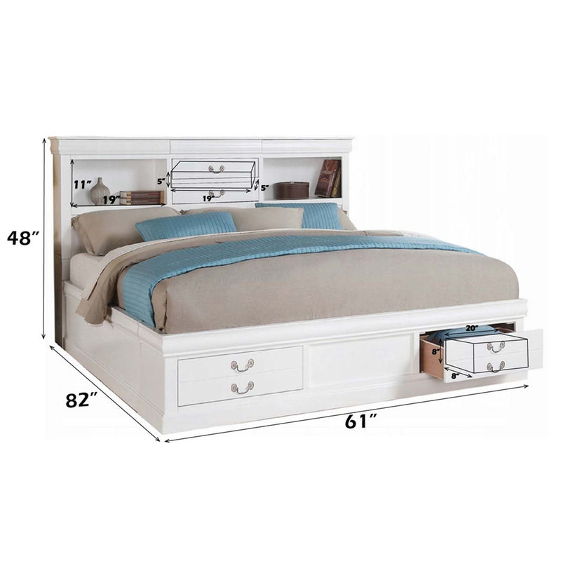 Louis Philippe III Queen Bed w/Storage, White Finish Acme