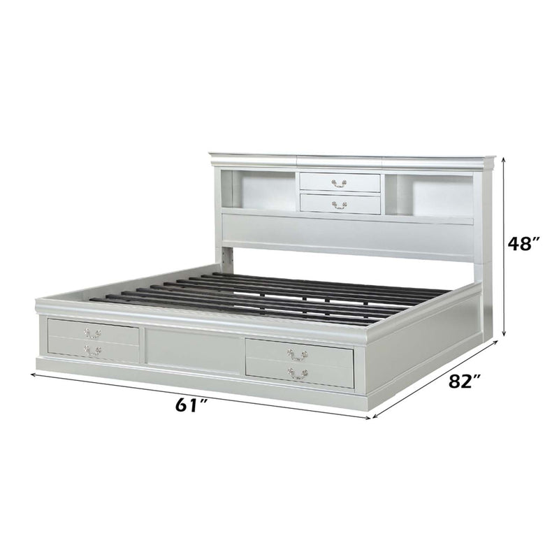 Louis Philippe III Queen Bed w/Storage, Platinum Finish Acme