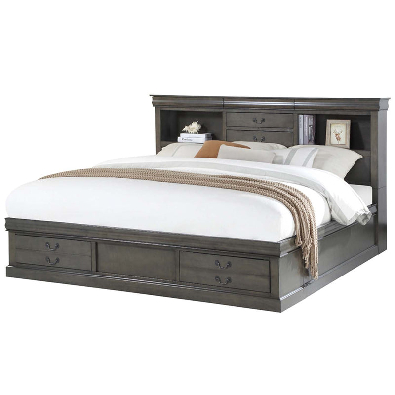 Louis Philippe III King Bed w/Storage, Dark Gray Finish Acme