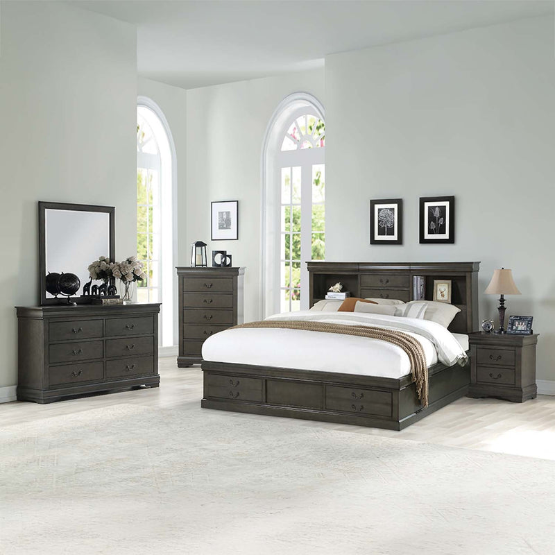 Louis Philippe III Queen Bed w/Storage, Dark Gray Finish Acme
