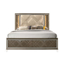 Skylar King Bed w/Led & Storage, Faux leather & Dark Champagne Finish Acme