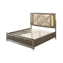 Skylar King Bed w/Led & Storage, Faux leather & Dark Champagne Finish Acme
