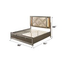 Skylar King Bed w/Led & Storage, Faux leather & Dark Champagne Finish Acme