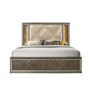 Skylar Queen Bed w/Led & Storage, Faux leather & Dark Champagne Finish Acme