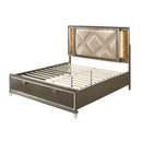 Skylar Queen Bed w/Led & Storage, Faux leather & Dark Champagne Finish Acme