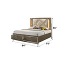 Skylar Queen Bed w/Led & Storage, Faux leather & Dark Champagne Finish Acme
