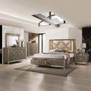 Skylar Queen Bed w/Led & Storage, Faux leather & Dark Champagne Finish Acme