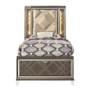 Skylar Full Bed w/Led & Storage, Faux leather & Dark Champagne Finish Acme