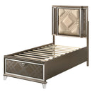 Skylar Full Bed w/Led & Storage, Faux leather & Dark Champagne Finish Acme