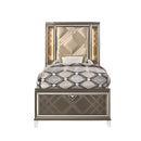 Skylar Twin Bed w/Led & Storage, Faux leather & Dark Champagne Finish Acme