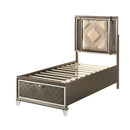 Skylar Twin Bed w/Led & Storage, Faux leather & Dark Champagne Finish Acme