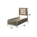 Skylar Twin Bed w/Led & Storage, Faux leather & Dark Champagne Finish Acme