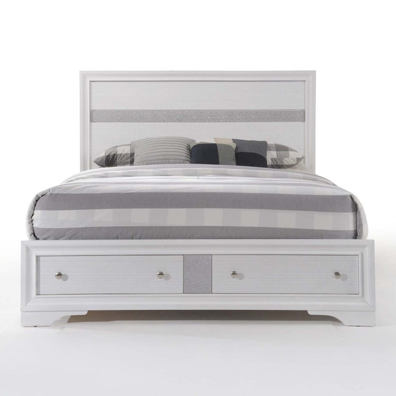 Naima King Bed w/Storage, White Finish Acme