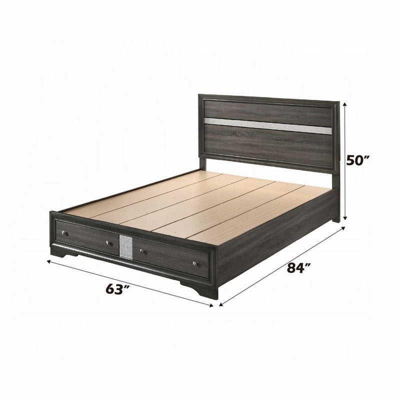 Naima Queen Bed w/Storage, Gray Finish Acme